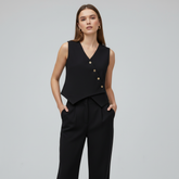 THE COORDINATING WAISTCOAT AND WIDE-LEG TROUSERS
